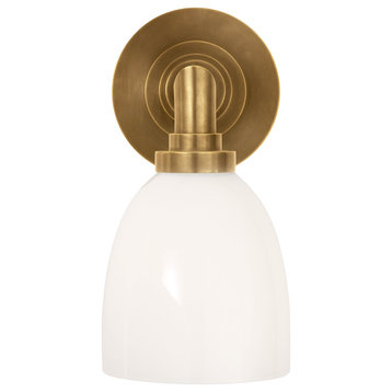 Wilton Single Bath Light in Hand-Rubbed Antique Brass with White Glass