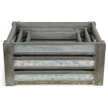 Eudora Set of 3 Metal Accented Gray Crates