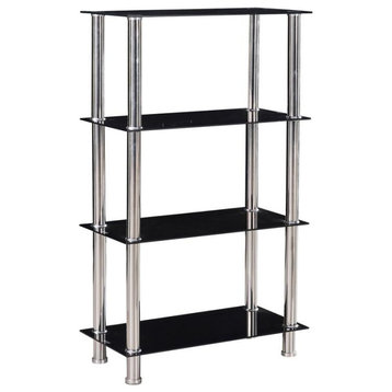 Better Home Products Jane Decorative Glass 4 Tier Shelves Bookcase Silver...