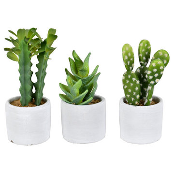Vickerman 7" Green Potted Cactus Assorted Styles, Set of 3
