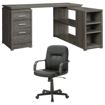 Home Square 2 Piece Set with L Shape Writing Desk and Adjustable Office Chair
