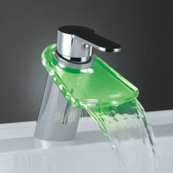 Color Changing LED Waterfall Bathroom Sink Faucet (Glass Spout)--H31092 - Bathroom Sink Faucets