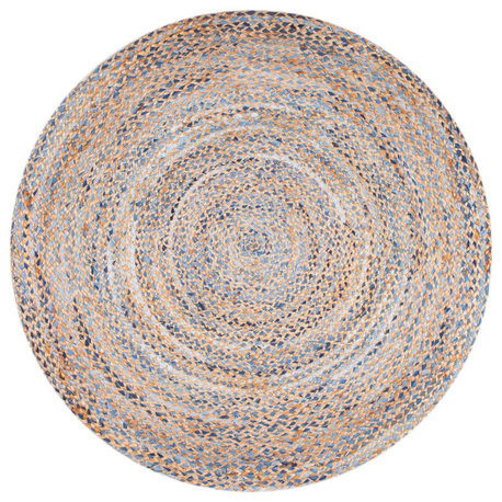Nuloom Hand Braided Twined Jute and Denim Area Rug, Blue 8'Round