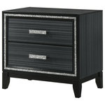 Acme Furniture - Haiden Nightstand, Weathered Black Finish - Classic design with touches of modern aspects makes this Haiden Nightstand ideal for any bedroom. The piece offers a rectangular tabletop and two storage drawers for displaying or organizing. It also features a glamorous shimmering silver accent trim that adds richness to design. The drawer handles with the same shimmering silver tie them all together to create a cohesive look. The black finish makes it easy to fit into already existing decor.