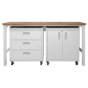 Manhattan Comfort Fortress 3-Piece Wood Garage Cabinet Set 3.0 in White