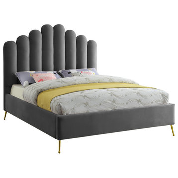 Lily Velvet Bed, Gray, Queen