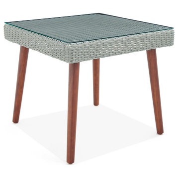 Albany All-Weather Wicker Outdoor Gray 26"H Square Cocktail Table, Glass Top