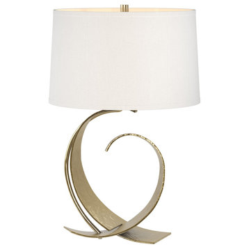 Fullered Impressions Table Lamp, Modern Brass, Natural Anna Shade