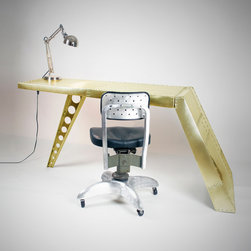 Aviator Airfoil Desk - Brass - Desks And Hutches