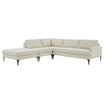 Serena Cream Velvet Large Left Arm Facing Chaise Sectional With Black Legs