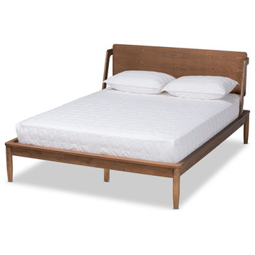 Bowery Hill Mid-Century Wood Queen Size Platform Bed in Ash Walnut