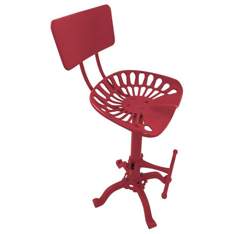 August Tractor Seat Barstool with Back - Red