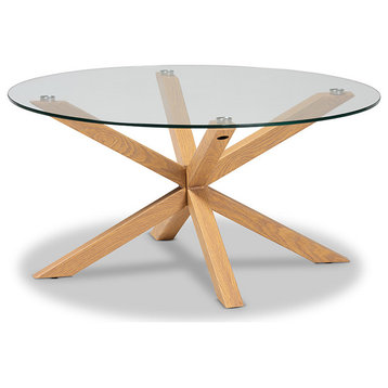 Lida Modern and Contemporary Glass and Wood Finished Coffee Table