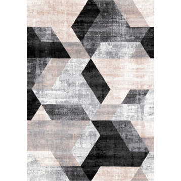 Dayton Collection Gray Pink Black Distressed Geometric Rug, 5'3"x7'7"