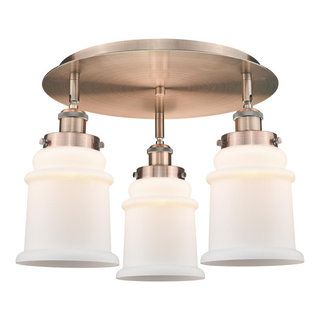 Canton 3 Light Flush Mount, Antique Copper, Matte White - Industrial ...
