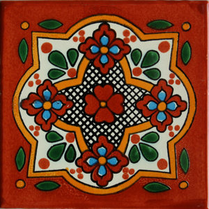 Handmade Mexican Tile Sample  Talavera Clay 4" x 4" Tile C030 