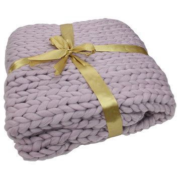 Light Purple Cable Knit Plush Throw Blanket 60" x 50"