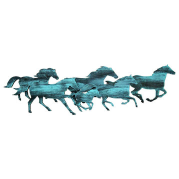 Running Herd Of Horses, Wooden Decorative Wall Art, Large