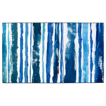 Striped Blue Rug Teal Ocean Themed Rug Waves  Indoor Area Rug , 3'x5'