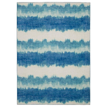 Linon Indoor Outdoor Machine Washable Beck Area 5'x7' Rug in Ivory and Blue