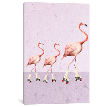Flamingos Roller-Skate Family by Coco de Paris Canvas Print, 12"x8"x0.75"