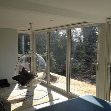 contemporary glass and wood cladding box extension, two storey, Stroud, Cotswold