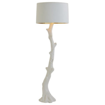 Twisted Branch Floor Lamp, White Shade Gold Twig Tree Curved Faux Bois