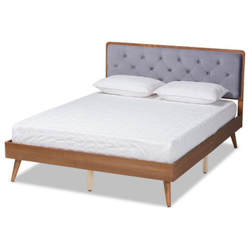 Janine Modern Velvet Fabric Upholstered Platform Bed, Gray, King