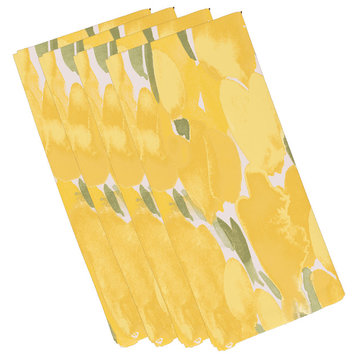 Tulip Blossom Floral Print Napkins, Set of 4, Yellow, 19"