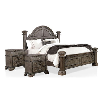 Furniture of America Charo 3pc Gray Wood Bedroom Set-Queen + 2 Nightstands