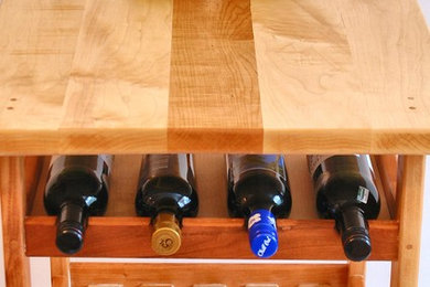 Hard Maple and Cherry Rolling Kitchen Cart / Wine Rack