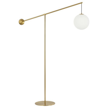HOL-1061F-AGB 1 Light Incandescent Floor Lamp Aged Brass with Opal Glass