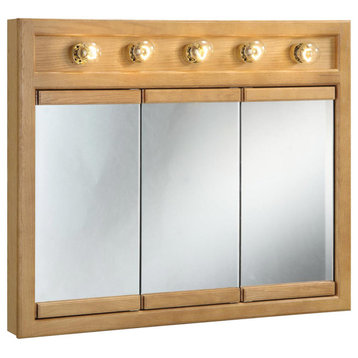 Design House 530618 Richland 36" Framed Triple Door Mirrored - Nutmeg Oak