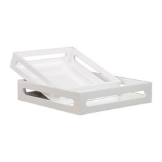Wood Square Serving Trays, 2-Piece Set, White