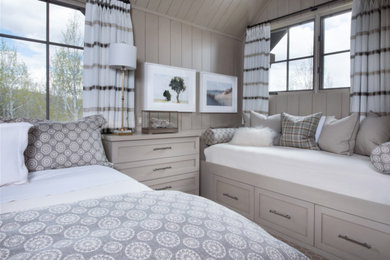 Large transitional master carpeted bedroom photo in Denver with beige walls and no fireplace
