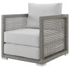 Modern Outdoor Sofa, Chair and Coffee Table Set, Rattan Fabric, Grey Gray White