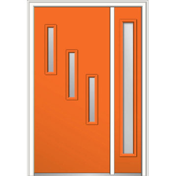 Frosted 3-Lite Vertical Fiberglass Door With Sidelite, 51"x81.75", LH Inswing