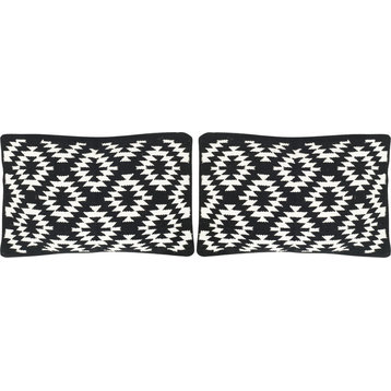 Navajo Diamond Pillow (Set of 2) - Black, Down Feather, 12"x20"