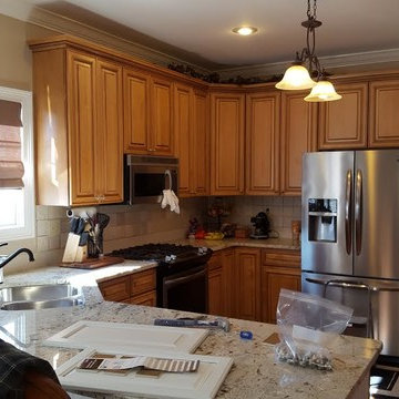 Arnold White Painted Kitchen Cabinets with Pinstripe