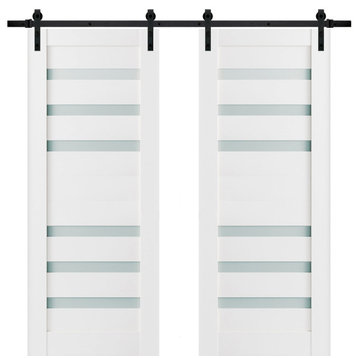 Double Barn Door 72 x 96 Frosted Glass, Quadro 4266 White, 13FT