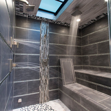 Master Bath Spa Oasis with body sprays and a transom window in the ceiling lets