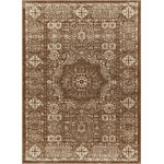 Well Woven - Well Woven Serenity Millie Traditional Vintage Medallion Brown Area Rug SE-18 - The Serenity Collection is an exciting array of trendy geometric patterns and distressed-effect traditional designs, woven in a combination of cool, neutral tones with pops of vibrant color. The extra dense, 0.35" frieze yarn pile is low enough to fit under doors but maintains an exceptionally soft, plush feel. The yarn is stain resistant and doesn't shed or fade over time. Durable and easy to clean, these are perfect for long use in high traffic areas.