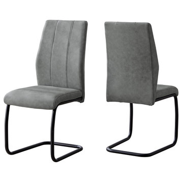 Dining Chair, Set Of 2, Side, Upholstered, Fabric, Metal, Grey, Black