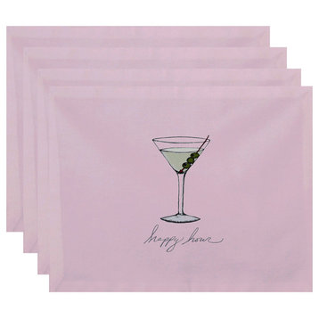18"x14" Martini Glass Happy Hour Geometric Print Placemats, Set of 4, Pink