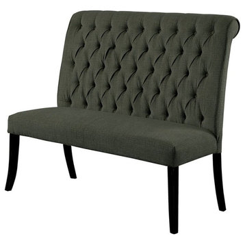 Furniture of America Landon Transitional Fabric Tufted Loveseat Bench in Gray