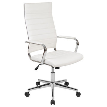 Flash High Back Ribbed Executive Swivel Office Chair, White