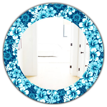 Designart Indigo Hawaii Flowers Bohemian Frameless Oval Or Round Wall Mirror, 32