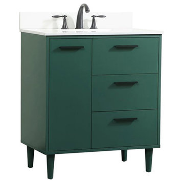 Elegant Decor Baldwin 30" Solid Wood Bathroom Vanity with Backsplash in Green