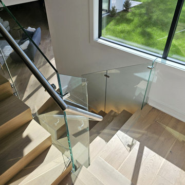 Project #129 | Modern White Oak Staircase with Slanted Risers