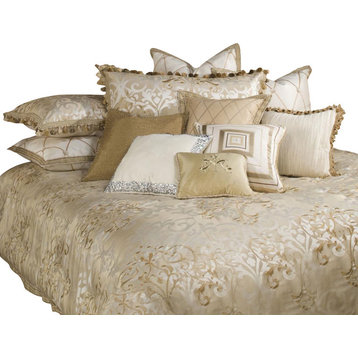 AICO Luxembourg 12-pc Queen Comforter Set in Crème BCS-QS12-LUXEMB-CRM